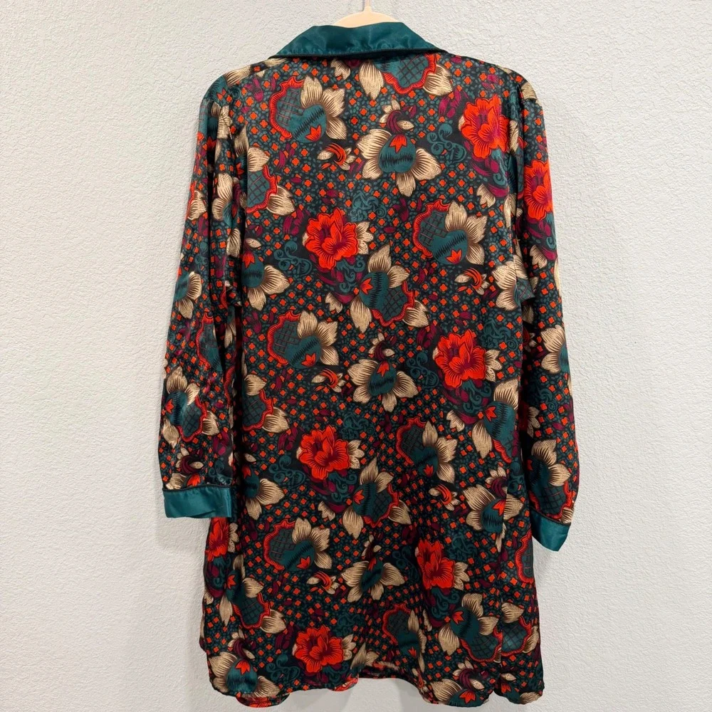 VTG Women's M Satin Robe and Nightgown Set Teal Floral Boho‎ 90s Retro